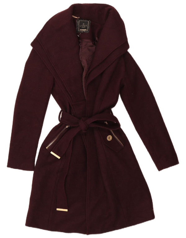 Lipsy Womens Wrap Overcoat UK 10 Small Burgundy Polyester