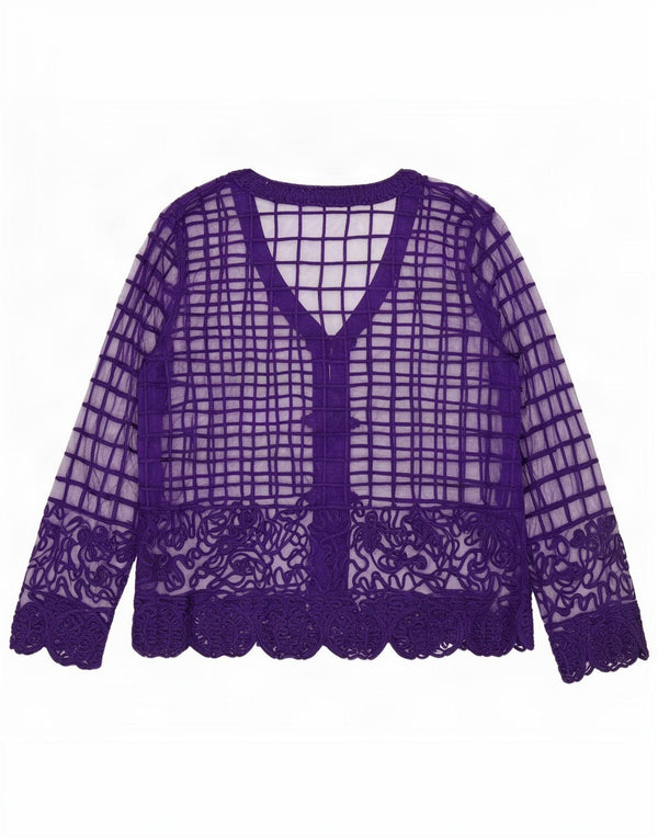 Vintage ženska prozirna košulja bluza UK 14 srednje ljubičasta geometrijska
