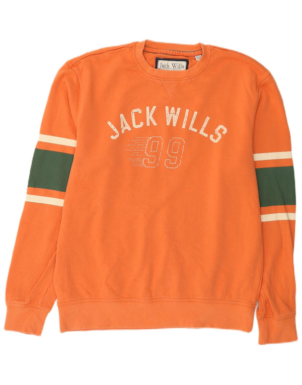 Jack Wills Mens Graphic Sweatshirt Jumper Large Orange Colourblock Cotton