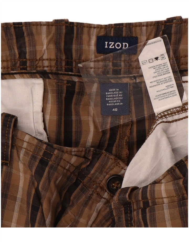 IZOD Muške chino kratke hlače W40 XL Smeđi karirani pamuk