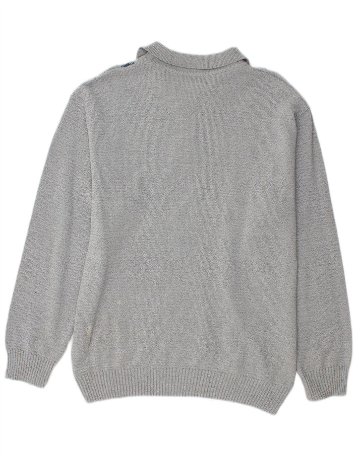 Vintage muški džemper s polo ovratnikom srednje sivi geometrijski