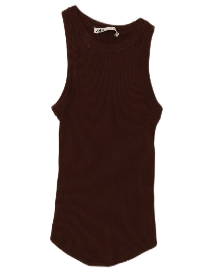 Zara ženski prsluk UK 8 Small Brown Viskoza
