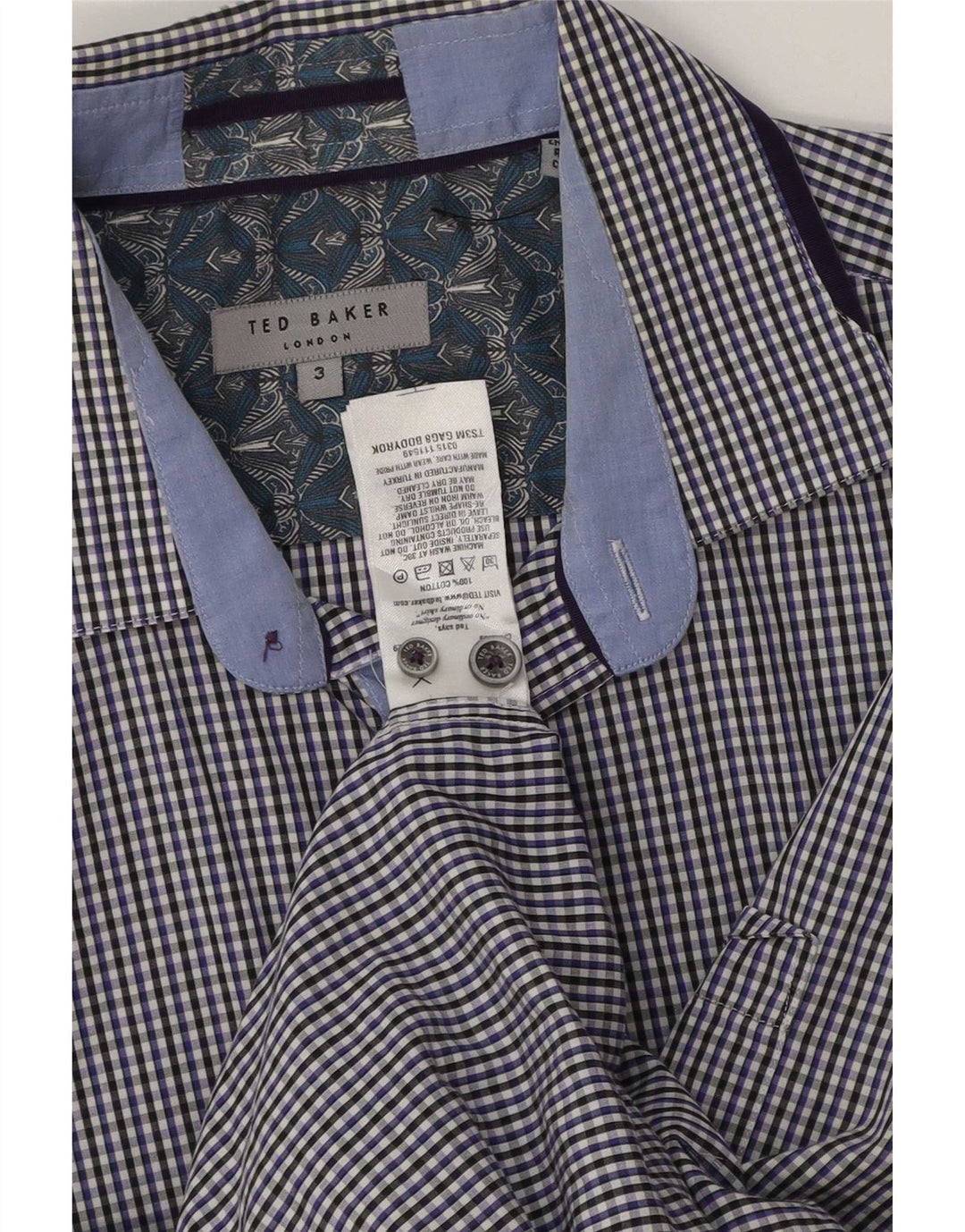 Ted Baker Mens Shirt Size 3 Medium Blue Gingham Cotton