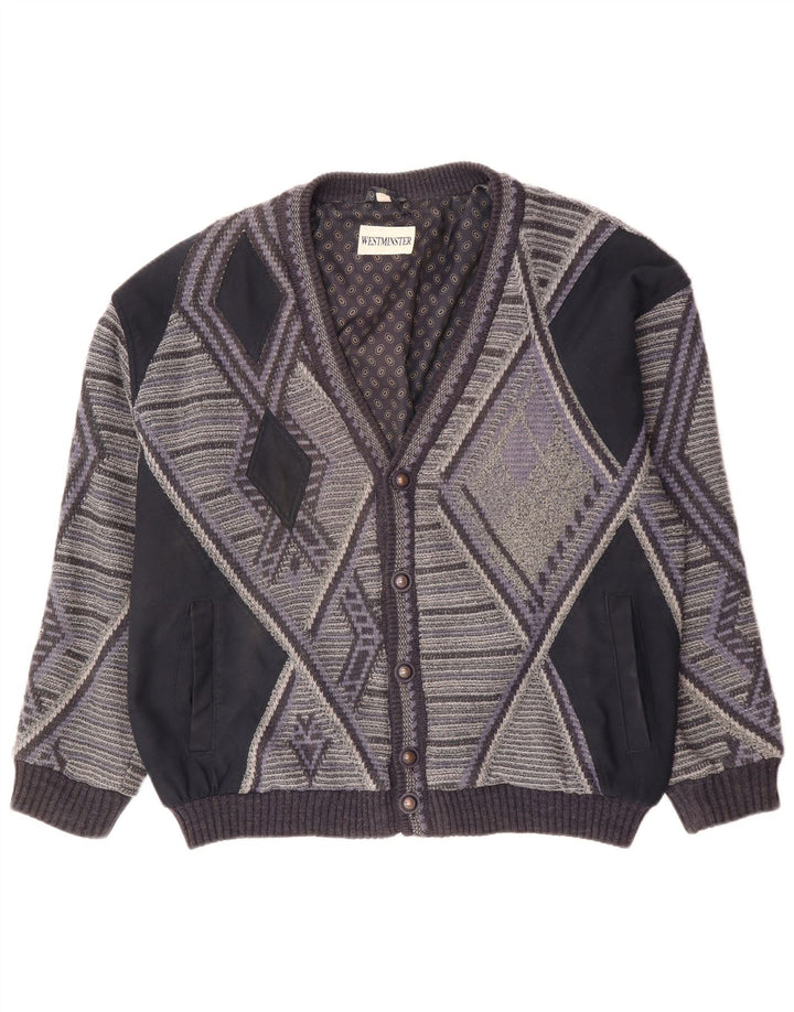 VINTAGE muški kardigan pulover XL sivi geometrijski akril