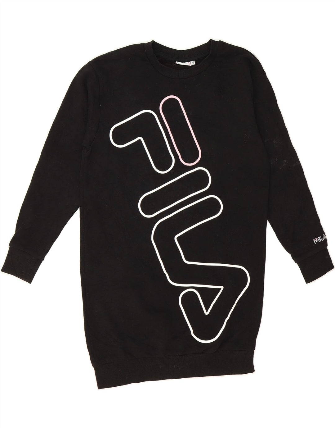 FILA Womens Oversized Graphic Sweatshirt Jumper UK 6 XS Black Vintage Fila and Second-Hand Fila from Messina Hembry 