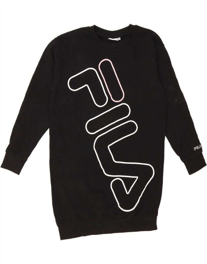 FILA Womens Oversized Graphic Sweatshirt Jumper UK 6 XS Black Vintage Fila and Second-Hand Fila from Messina Hembry 