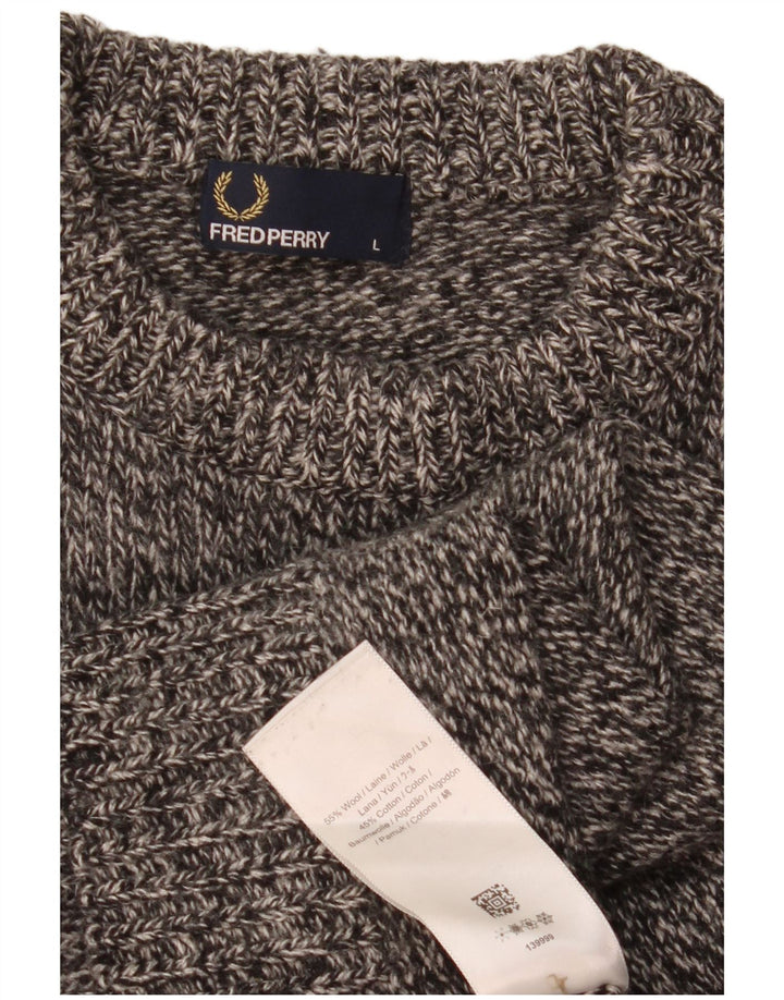 Fred Perry, muški džemper s okruglim izrezom, veliki sivi vuneni džemper