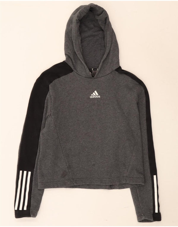 Adidas Girls Hoodie Jumper 13-14 Years Grey Colourblock Cotton