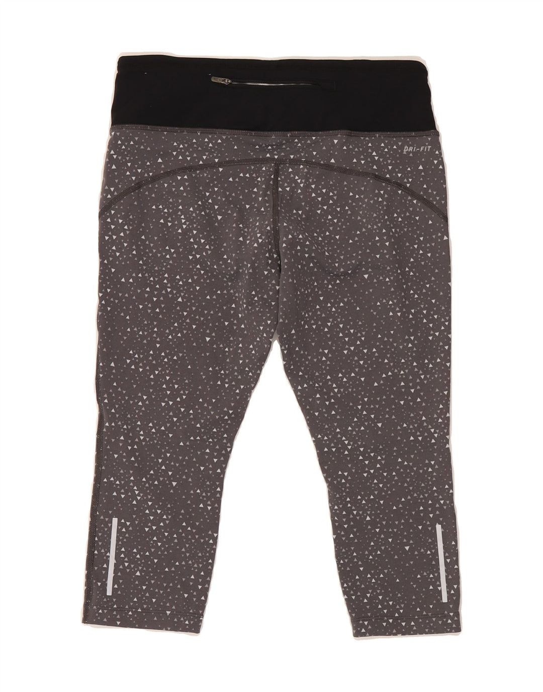 NIKE Womens Dri Fit Capri Leggings UK 12 Medium Grey Geometric Nylon Vintage Nike and Second-Hand Nike from Messina Hembry 