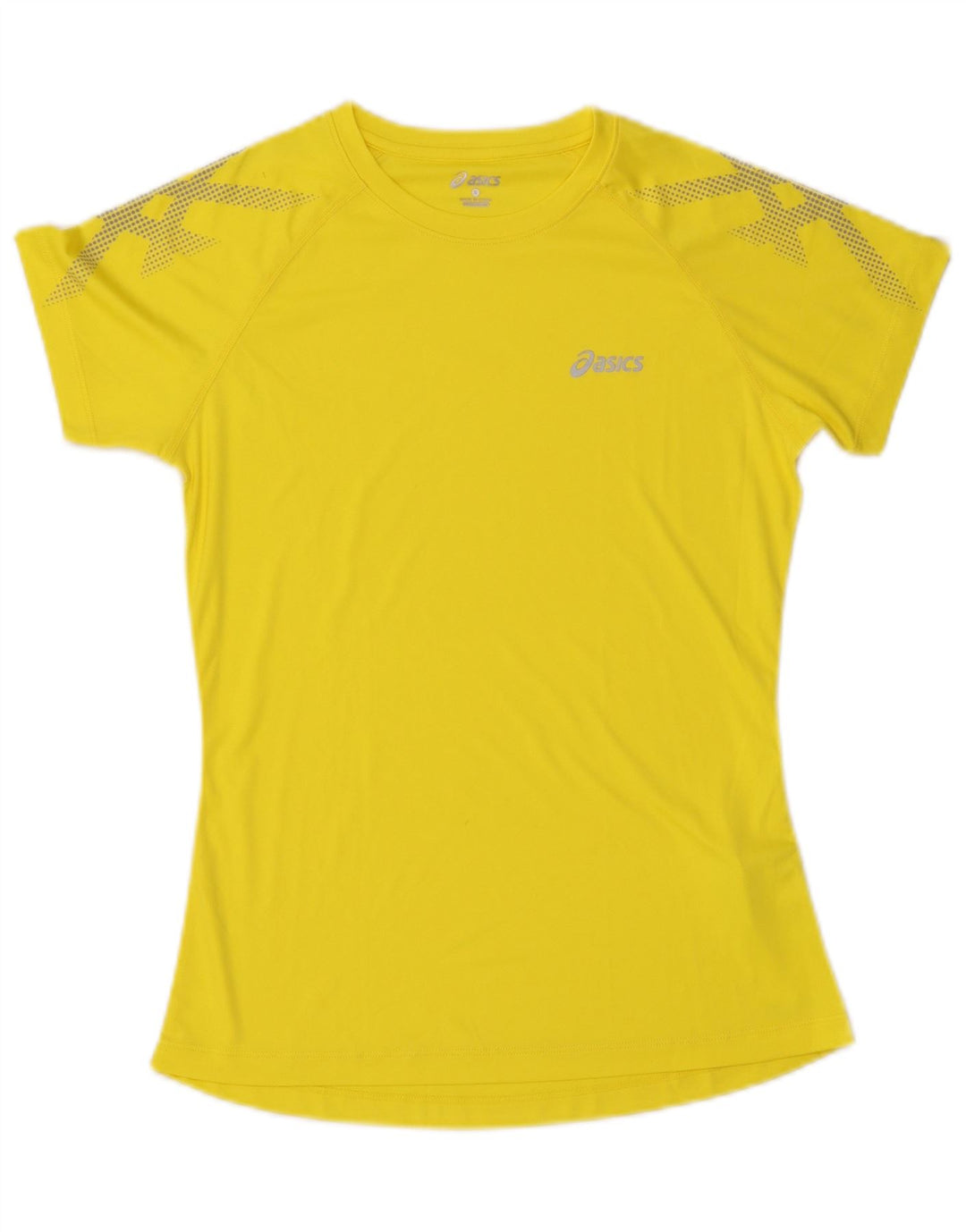 ASICS Womens Motion Dry T-Shirt Top UK 10 Small Yellow Spotted Polyester