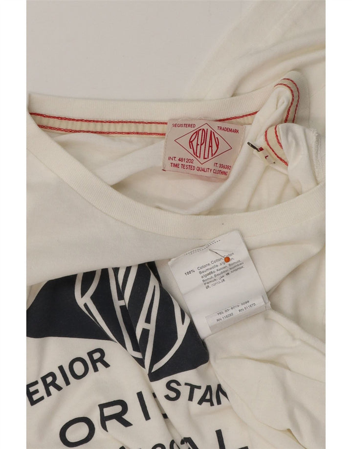 REPLAY Muška majica dugih rukava s grafikama, veliki bijeli pamuk