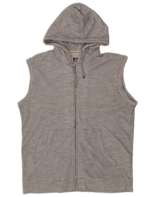 BKE Mens Standard Fit Sleeveless Zip Hoodie Sweater XL Grey Spotted