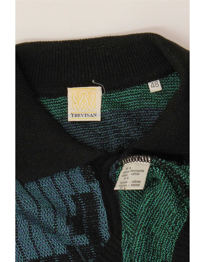 Vintage muški džemper s polo izrezom s apstraktnim uzorkom IT 48 Medium Multico