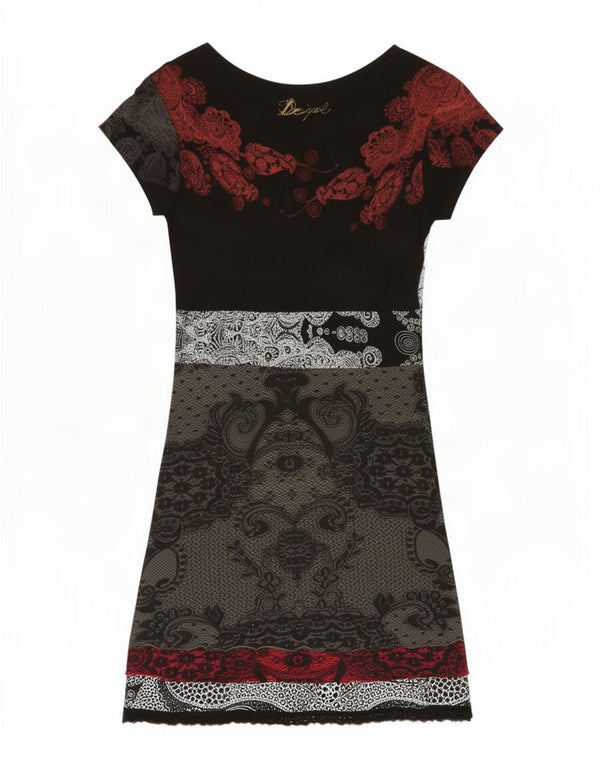 Desigual ženska osnovna haljina kratkih rukava UK 18 XL crna paisley viskoza