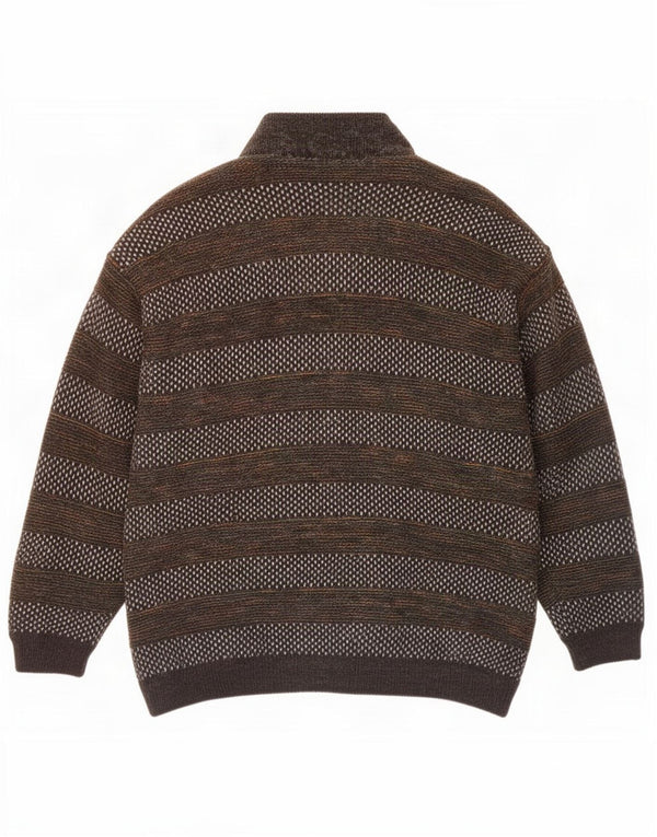 Vintage muška pletena bomber jakna UK 42 XL smeđe na pruge