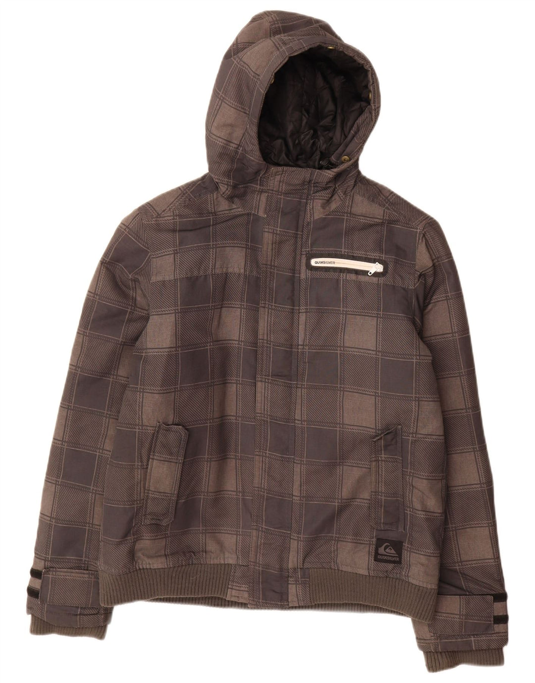 Bomber jakna s kapuljačom Quiksilver za dječake 15-16 godina sivi karirani poliester