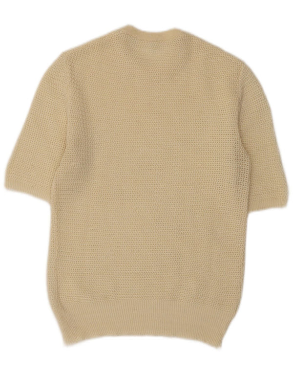 Vintage ženski džemper kratkih rukava s okruglim izrezom UK 10 Small Beige