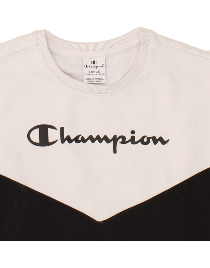 CHAMPION Boys Graphic Sweatshirt Jumper 11-12 Years Large  Black Vintage Champion and Second-Hand Champion from Messina Hembry 