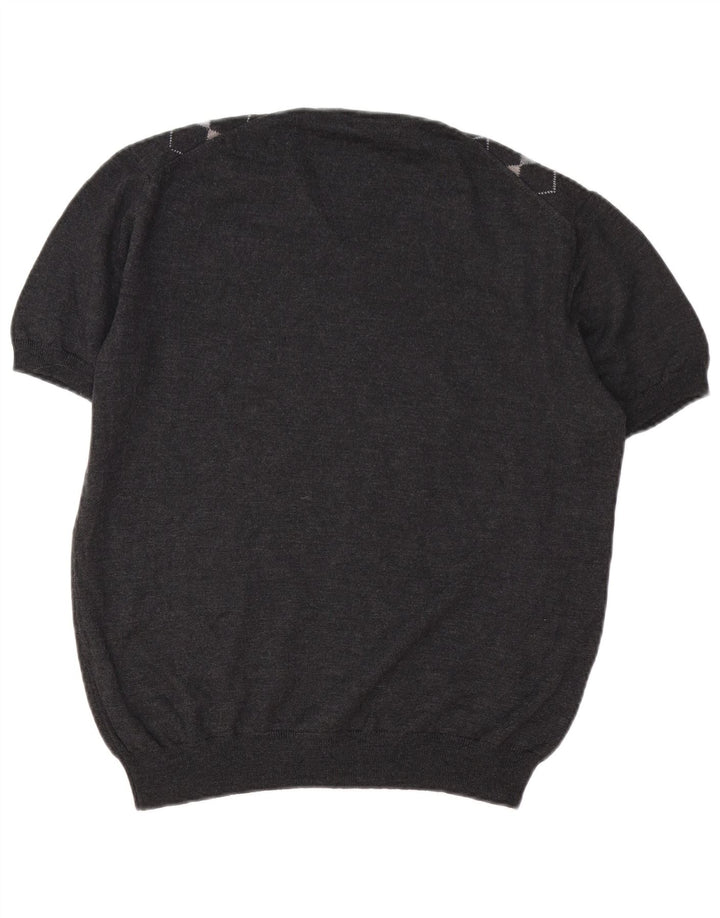 VINTAGE ženski džemper s V-izrezom UK 16 Large Gray Argyle/Diamond