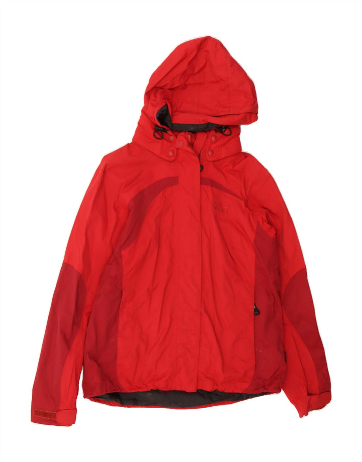 JACK WOLFSKIN Womens Hooded Rain Jacket UK 16 Large Red Colourblock Vintage Jack Wolfskin and Second-Hand Jack Wolfskin from Messina Hembry 
