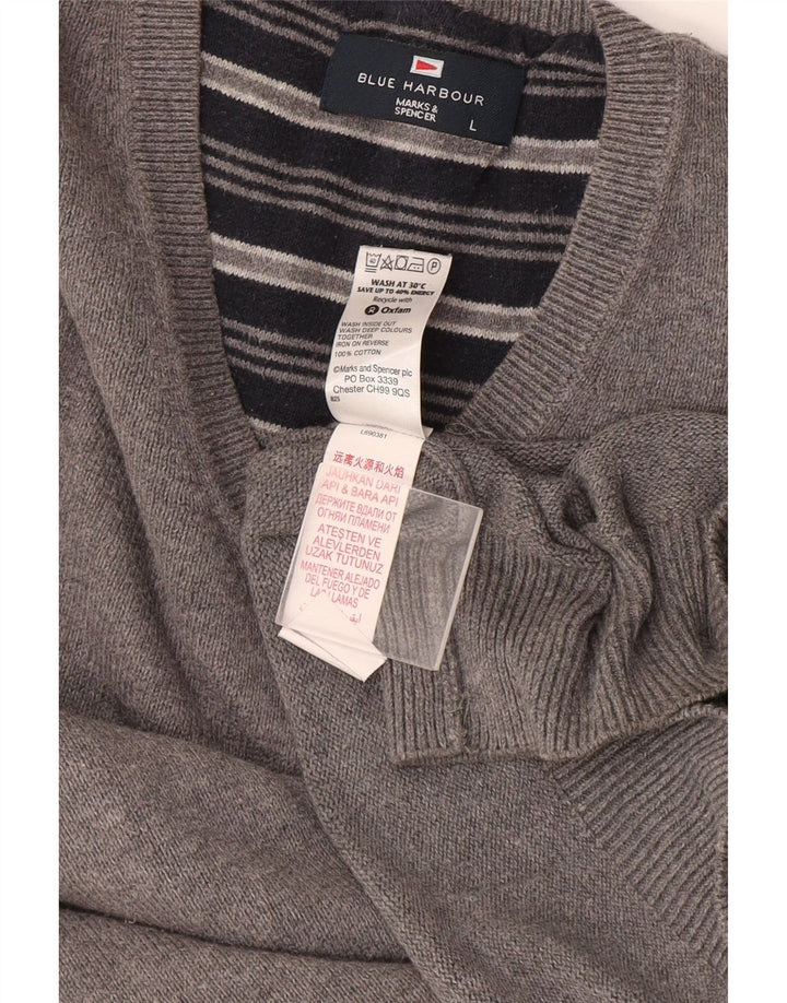 Marks & Spencer muški plavi Harbor džemper s V-izrezom veliki sivi pamuk
