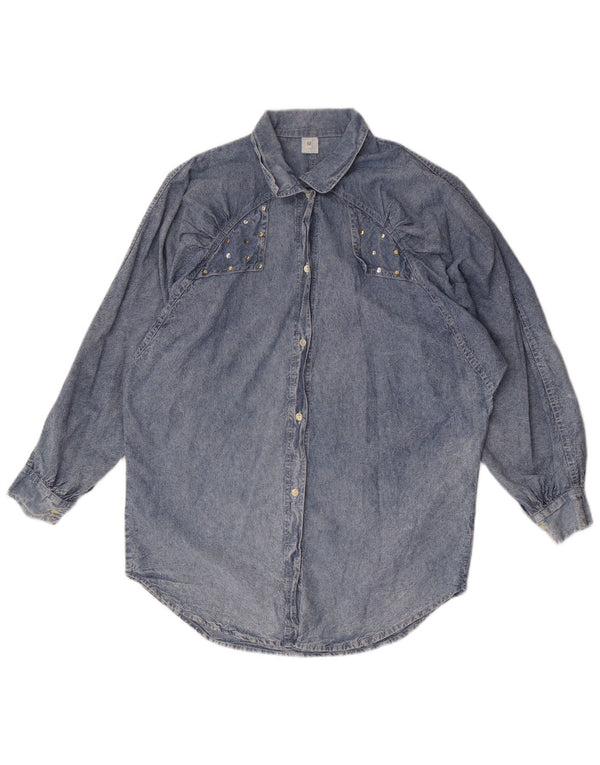 Vintage Womens Oversized Denim Shirt UK 14 Medium Blue Cotton