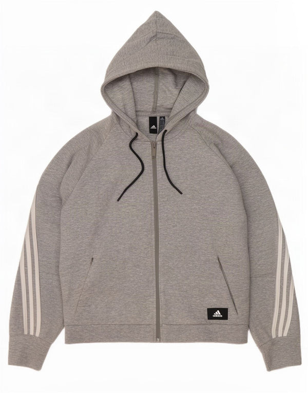 Adidas ženski pulover s kapuljačom na patentni zatvarač UK 20/22 XL sivi pamuk