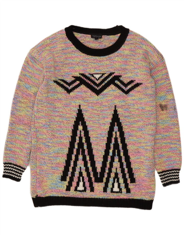 Topshop ženski džemper s veznim izrezom UK 8 Mali raznobojni geometrijski