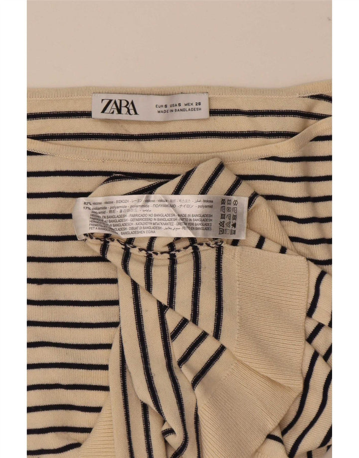Zara ženska prevelika majica dugih rukava UK 10 Mala bež prugasta nautička