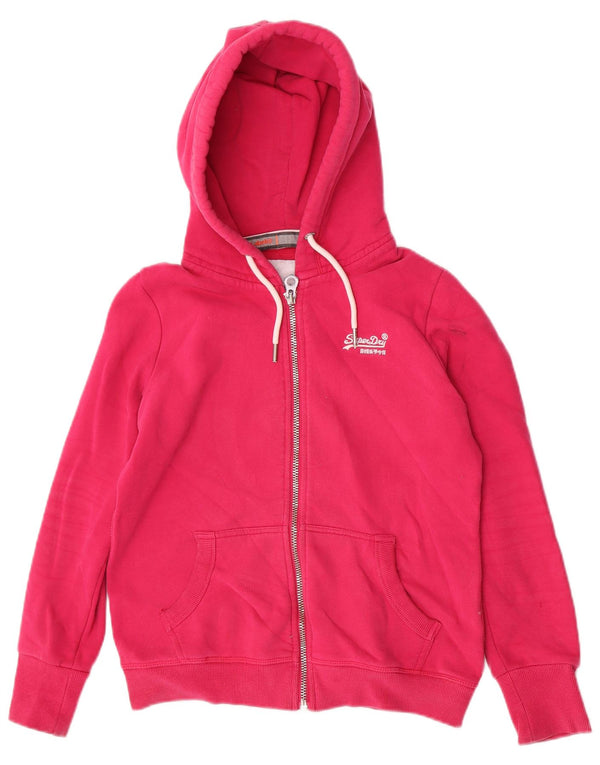 Superdry ženski pulover s kapuljačom na patentni zatvarač UK 12 srednje ružičasti pamuk