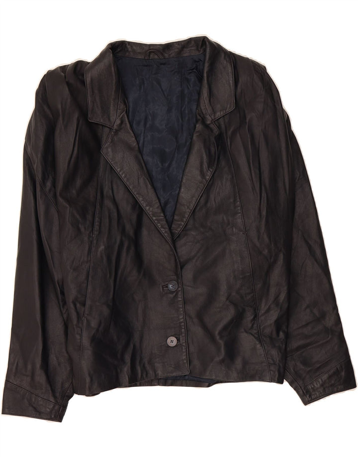 VINTAGE Womens Leather 2 Button Blazer Jacket IT 44 Medium Black Leather Vintage Vintage and Second-Hand Vintage from Messina Hembry 