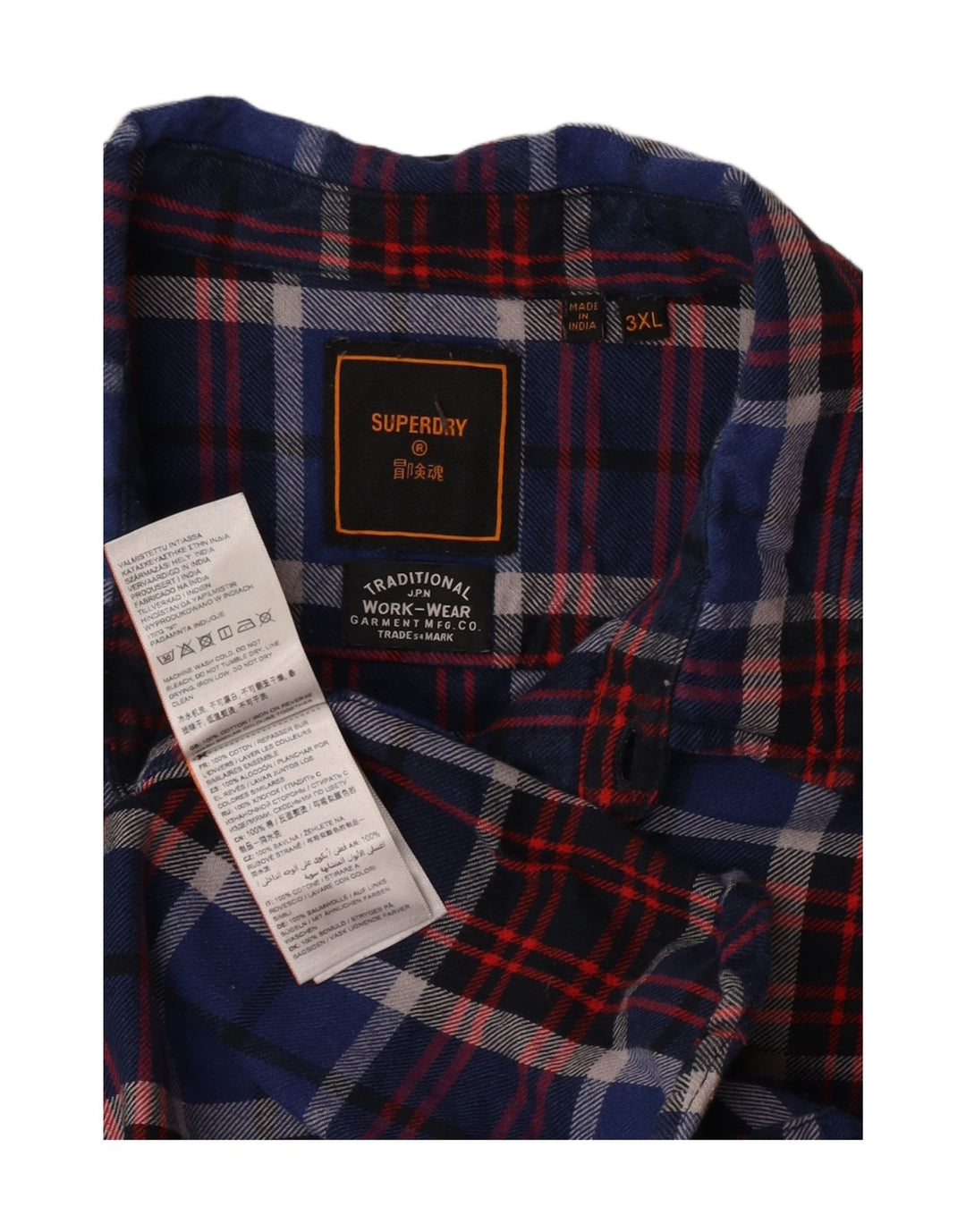 Superdry muška flanelska košulja 3XL plavi pamuk na karu