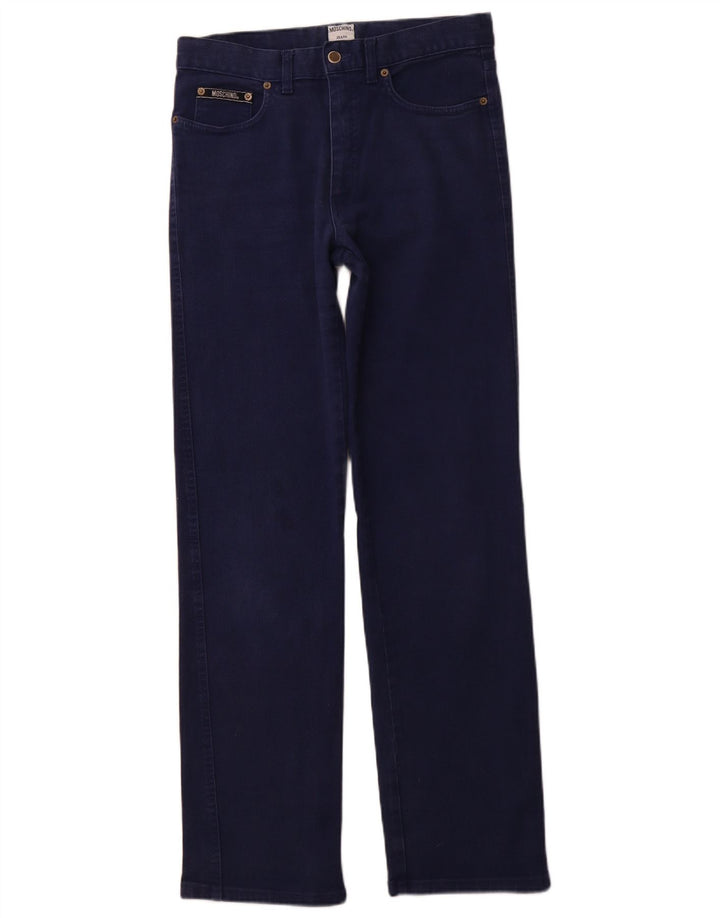 MOSCHINO Ženske ravne traperice visokog struka W32 L32 tamnoplavi pamuk