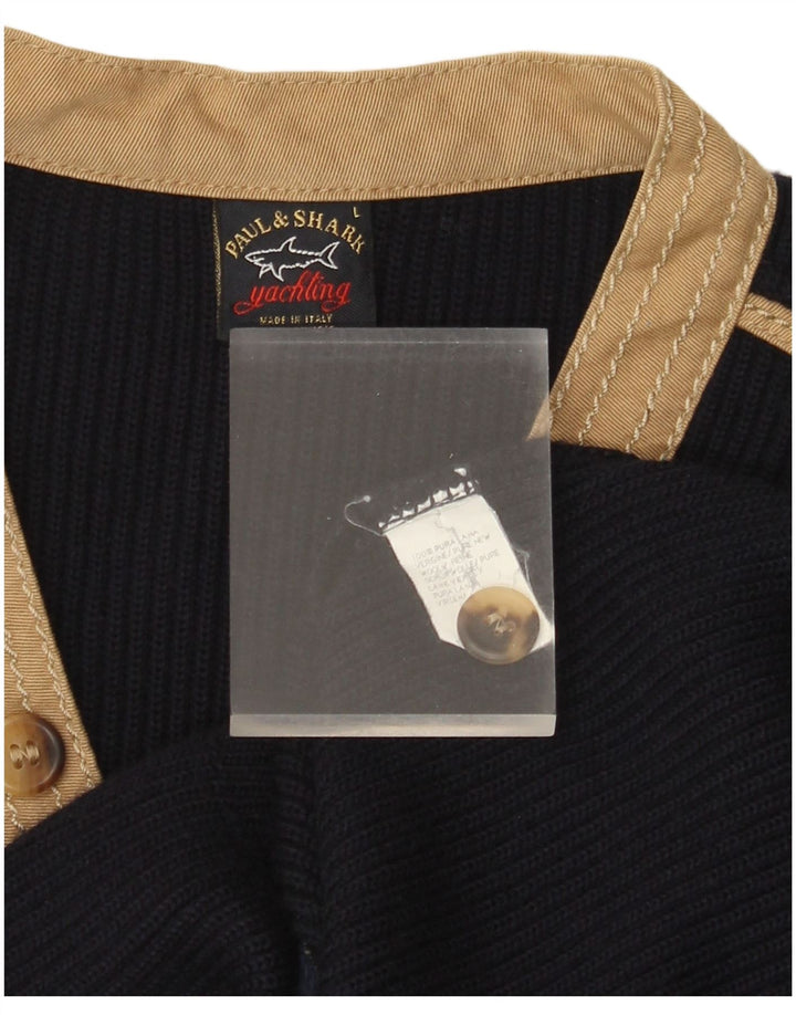 PAUL & SHARK Veliki muški džemper s V-izrezom, vuneni tamnoplavi blokovi