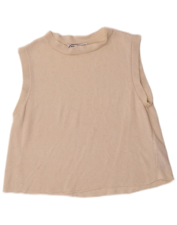 Zara ženski prsluk bez rukava UK 10 Small Beige Acrylic