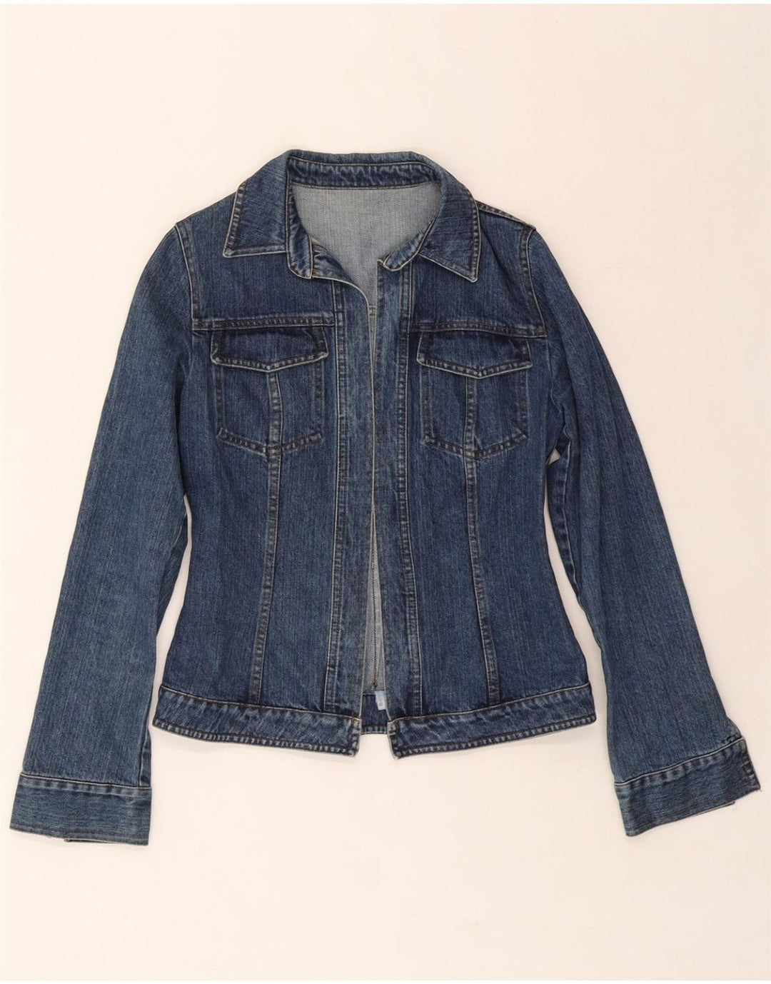 VINTAGE Womens Open Denim Jacket IT 42 Medium Blue Vintage Vintage and Second-Hand Vintage from Messina Hembry 