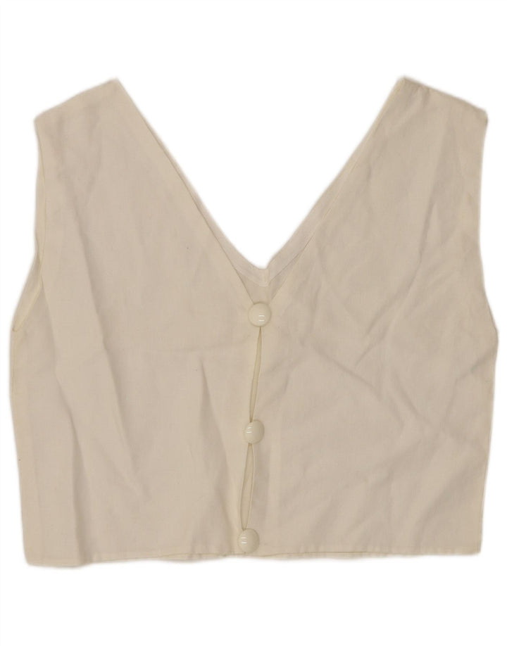 VINTAGE Ženska skraćena košulja bez rukava UK 12 Srednje bijela