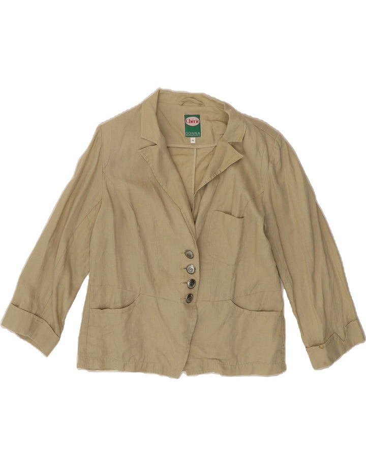 CHERIE Womens 3/4 Sleeve 4 Button Blazer Jacket IT 46 Large Beige Linen Vintage cherie and Second-Hand cherie from Messina Hembry 