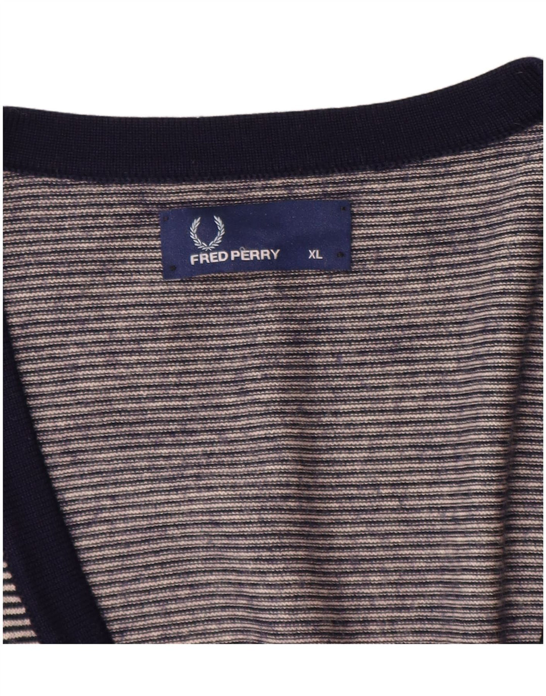 FRED PERRY Muški kardigan pulover XL mornarsko plava merino vuna na pruge