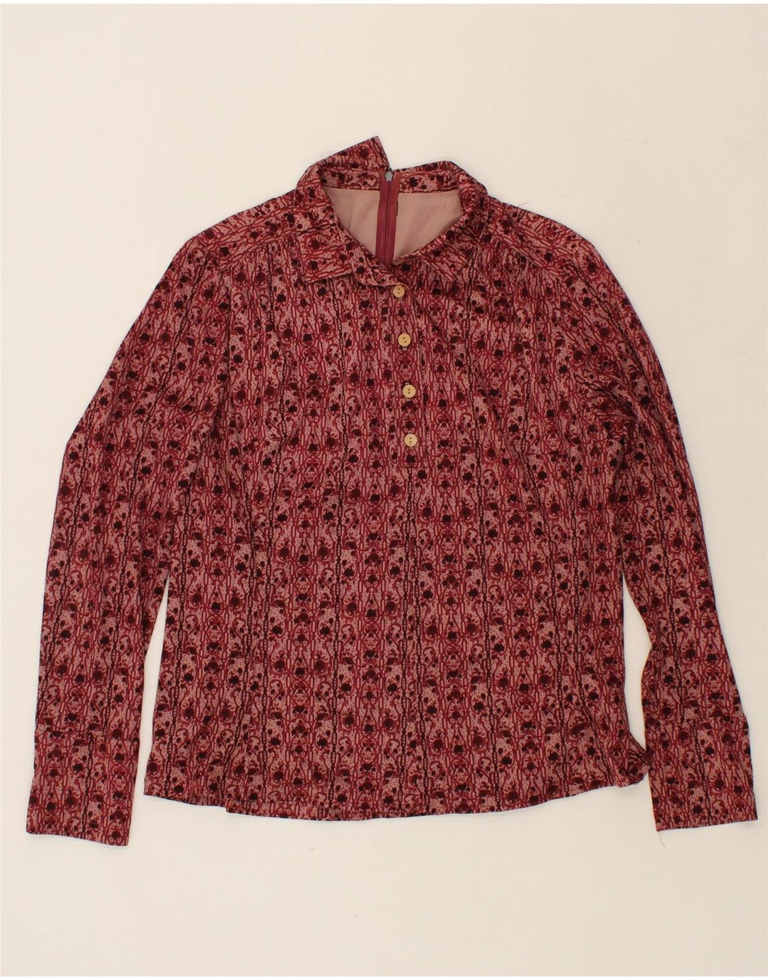 VINTAGE Womens Abstract Pattern Pullover Shirt UK 16 Large Maroon Vintage Vintage and Second-Hand Vintage from Messina Hembry 