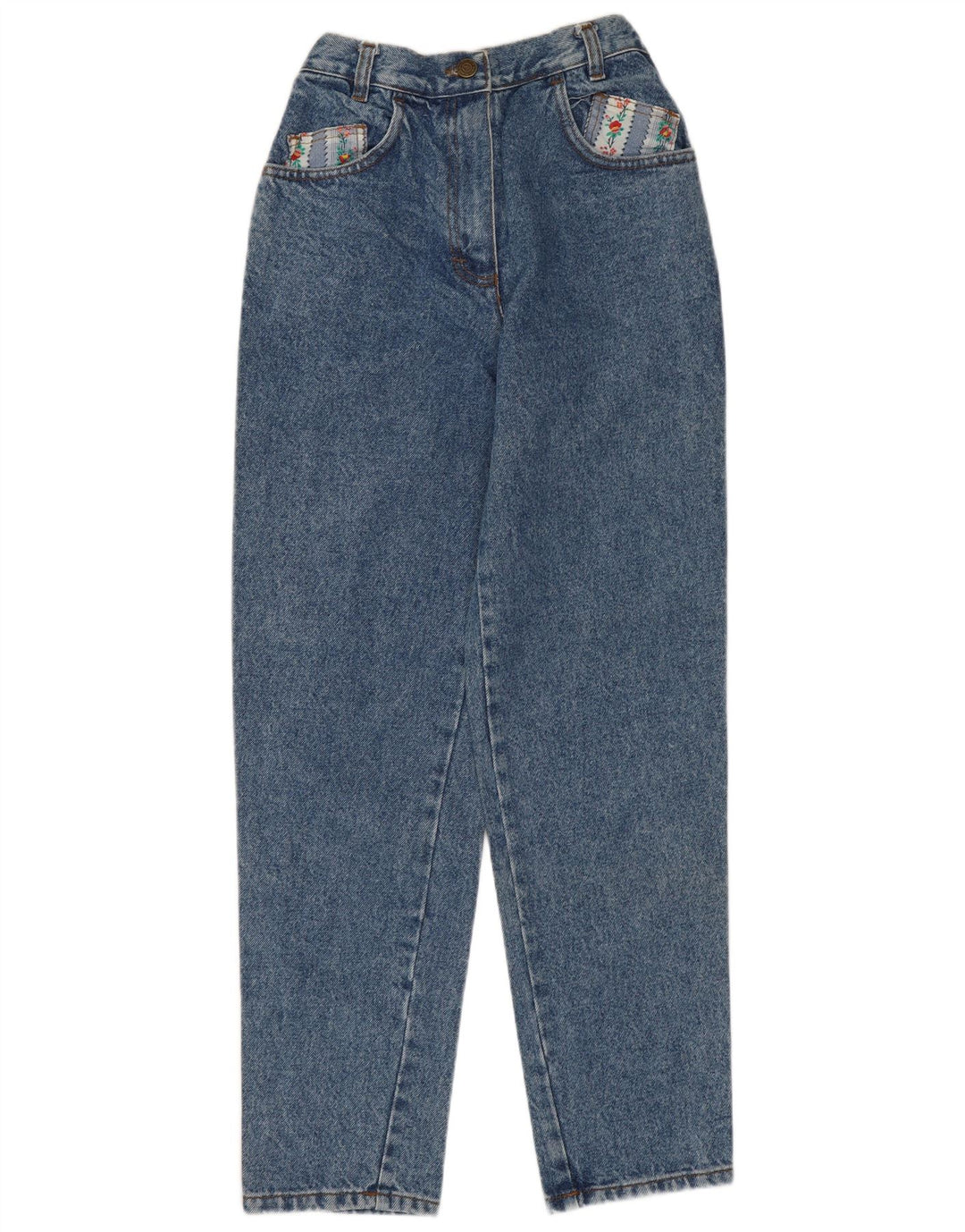 VINTAGE Ženske sužene traperice EU 40 Srednje W28 L28 Plavi cvjetni pamuk