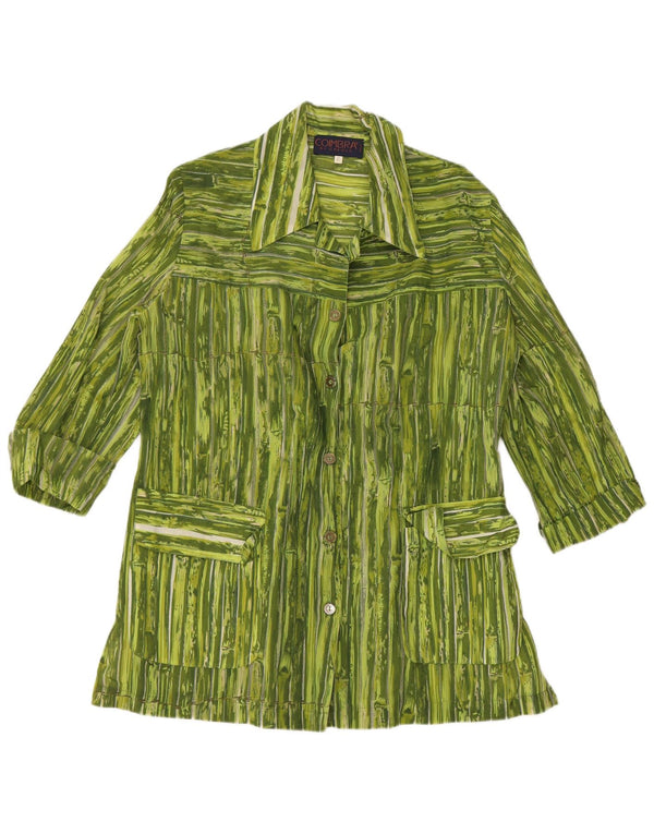 VINTAGE Womens 3/4 Sleeve Shirt Blouse UK 14 Medium Green Striped Viscose