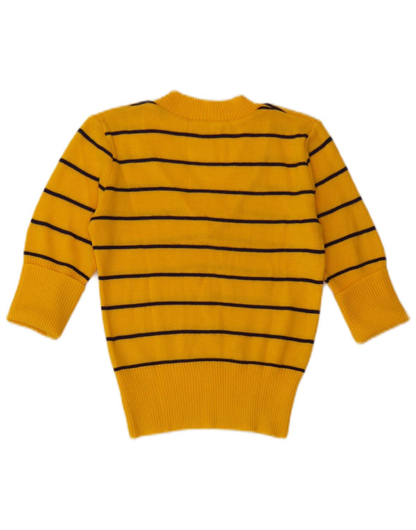 Vintage kratki ženski džemper s V-izrezom 1/2 rukava UK 4 XS na žute pruge