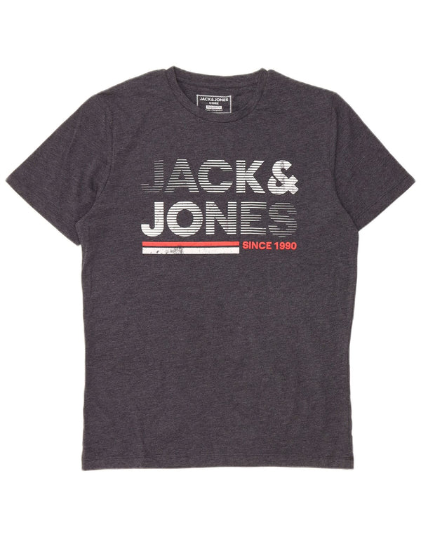 Jack & Jones Mens Regular Fit Graphic T-Shirt Top Small Grey Cotton