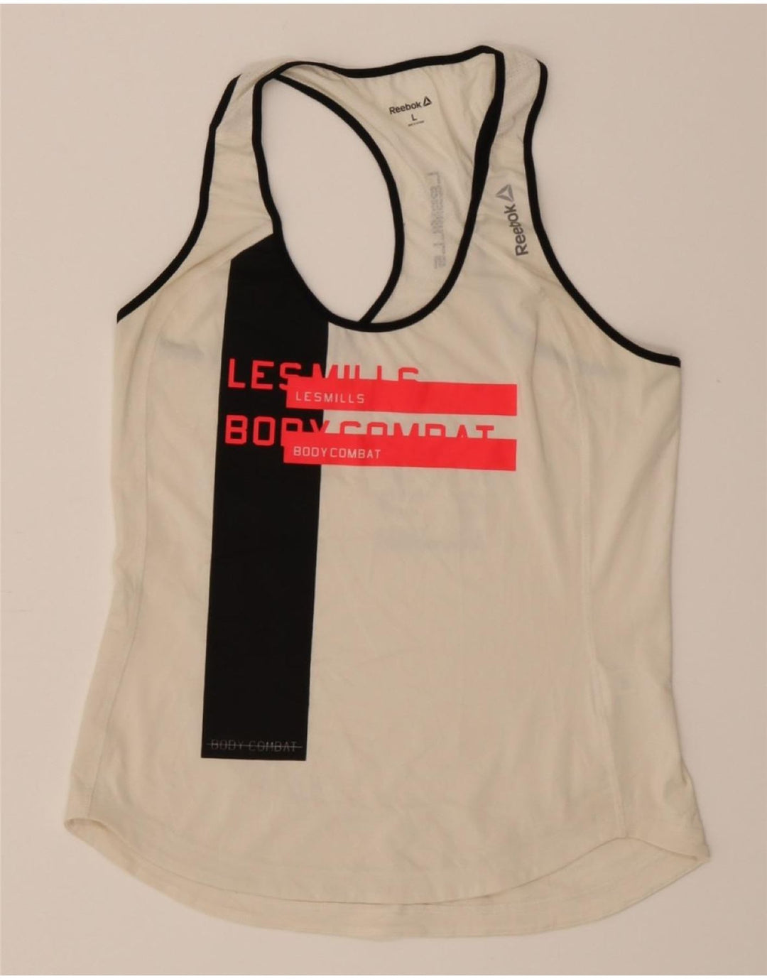 REEBOK Womens Graphic Vest Top UK 14 Large White Colourblock Polyester Vintage Reebok and Second-Hand Reebok from Messina Hembry 