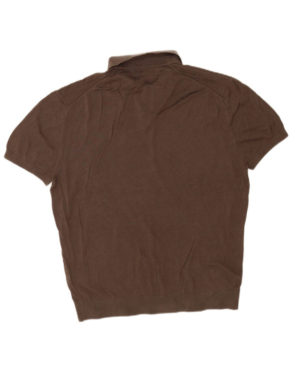 Zara Mens Short Sleeve Polo Neck Jumper Sweater Large Brown Cotton