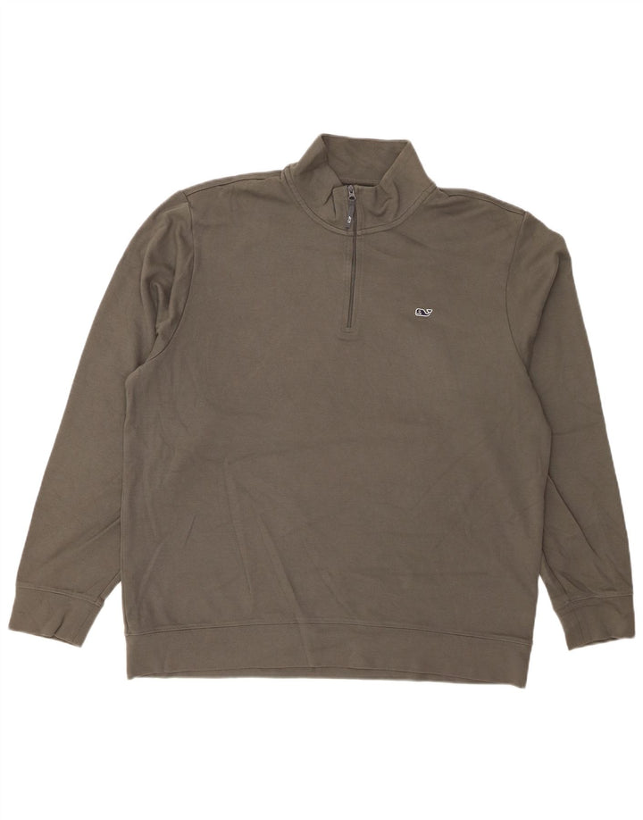 VINEYARD VINES Muška majica s izrezom s patentnim zatvaračem, velika siva