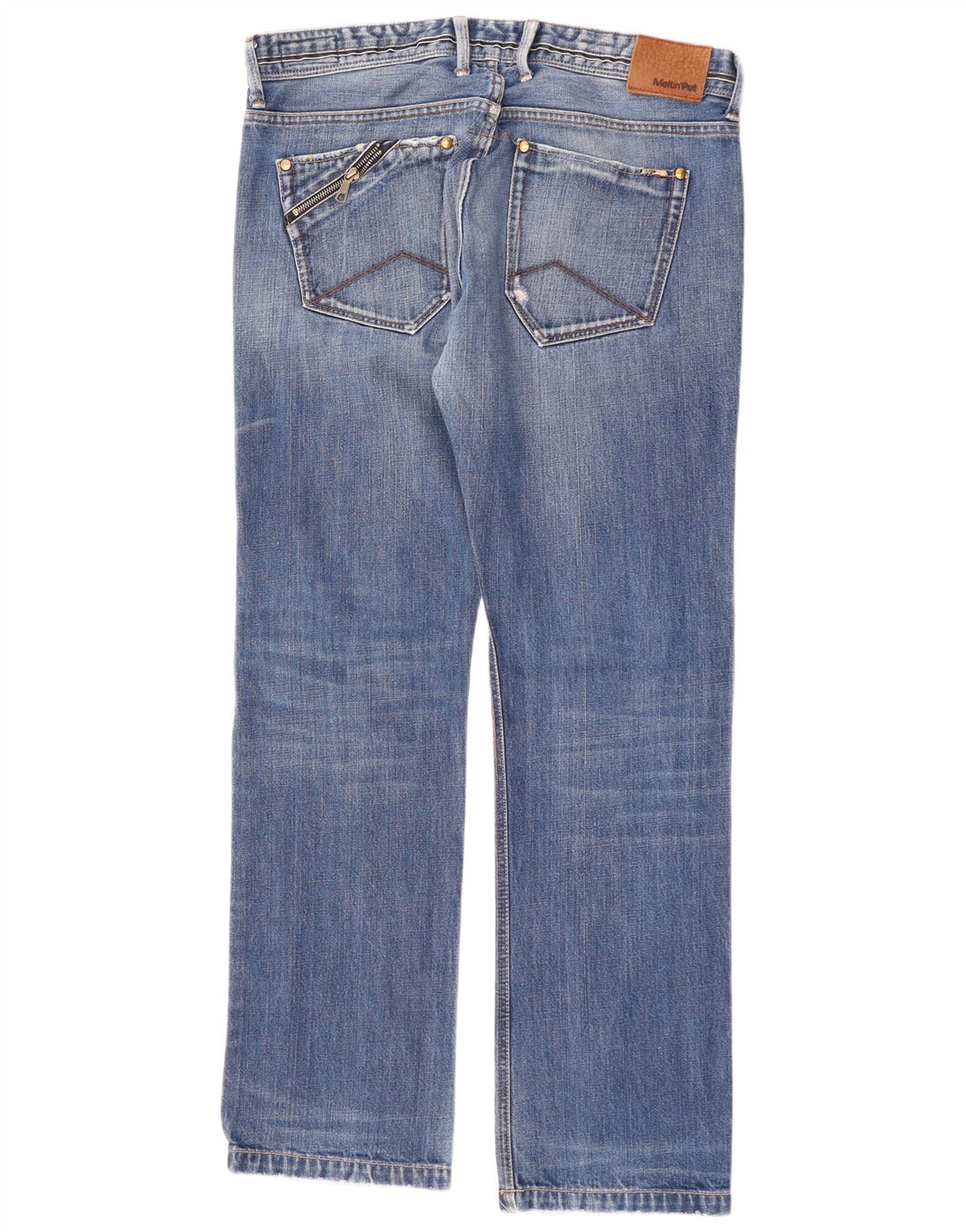 MELTIN' POT Muške ravne traperice s oštećenjem W36 L34 Plavi pamuk