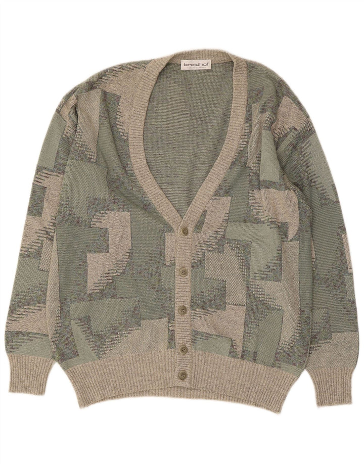 BREIDHOF Muški kardigan pulover EU 54 XL Zeleni geometrijski pamuk