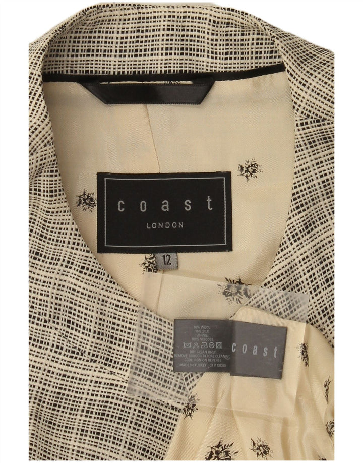 COAST Ženska bolero jakna 3/4 rukava UK 12 srednje bež karirana vuna